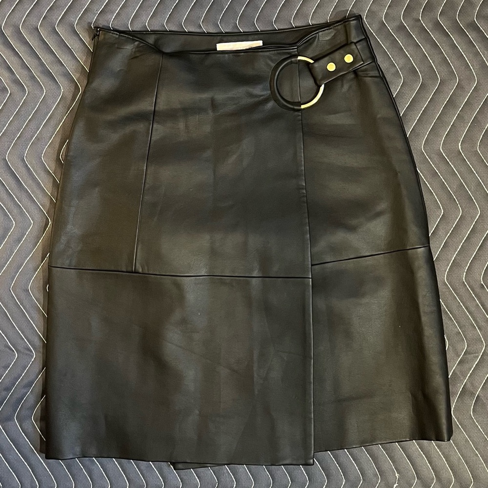 Michael Kors Black Faux Leather Mini Skirt with O-Ring Detail